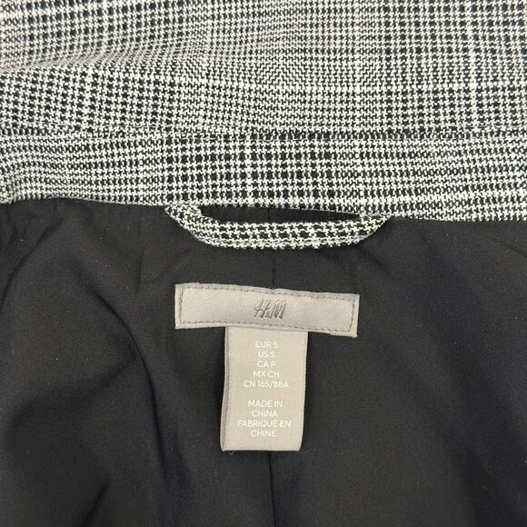 H&M Checked Pattern Double-Breasted Midi-Length Blazer Jacket (Grey/Black/White) - Picture 12 of 16